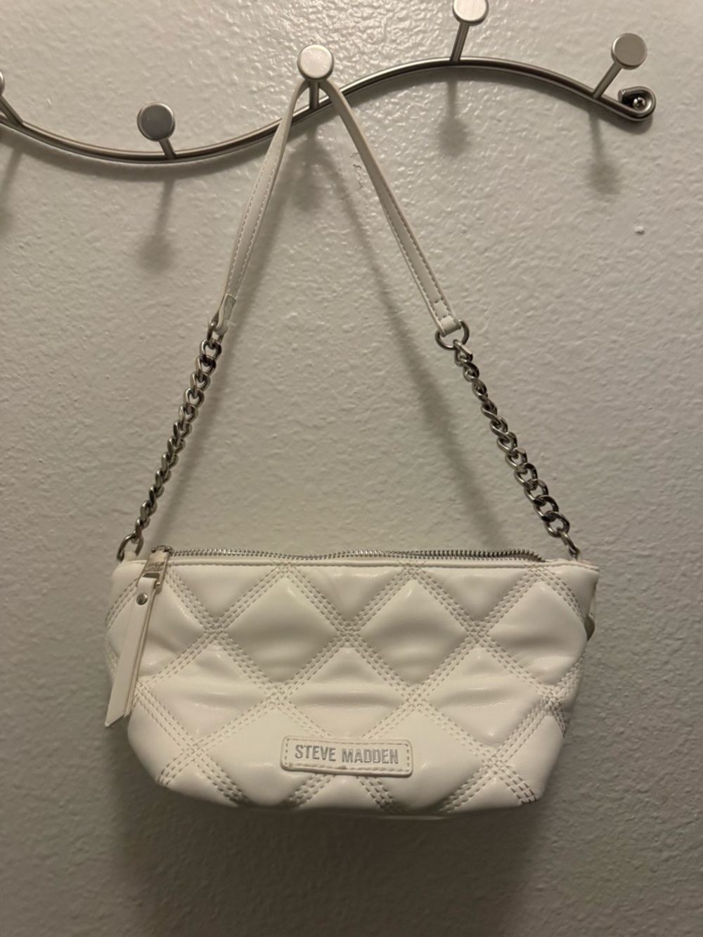 Steve Madden White Quilted Mini Shoulder Bag with Chain Strap